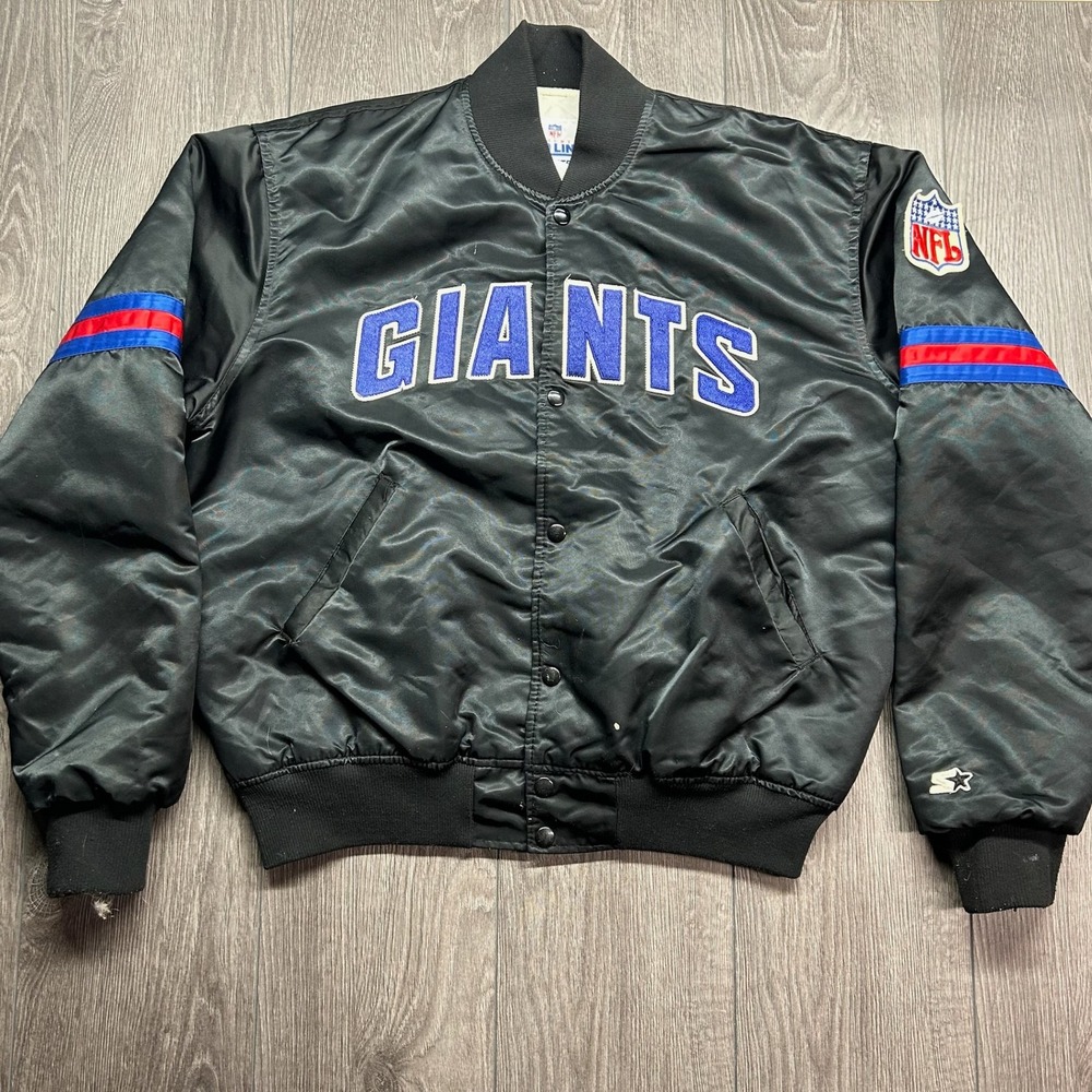 Vintage 1980s Starter NFL New York Giants Satin Bomber Jacket Black Mens Large